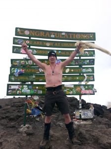 Robert Bridgeman on top of Kilimanjaro